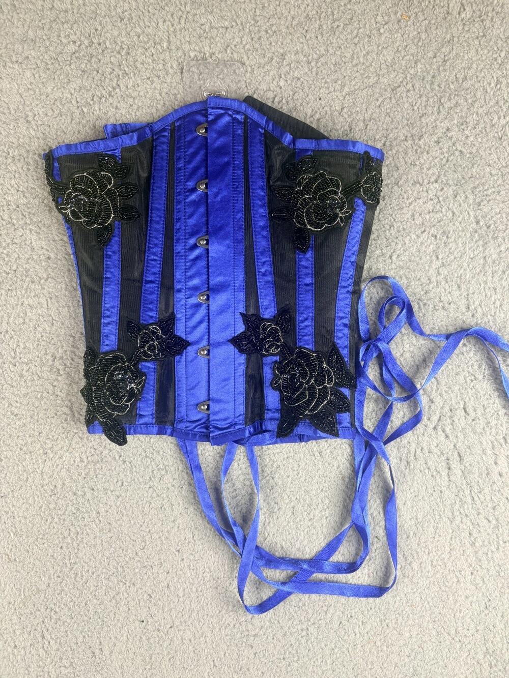 Corset Story Longline Longline Underbust Corset Women's Size 22 Blue Flower